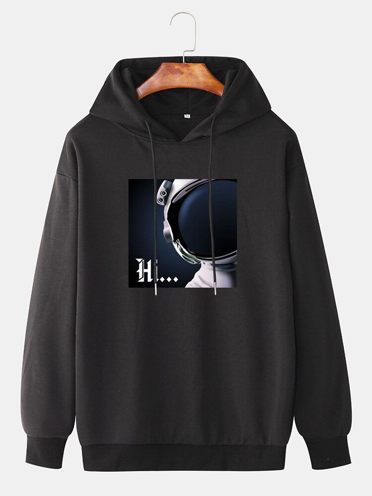 Hi Astronaut Print Långärmad Casual Drop Shoulder Huvtröjor