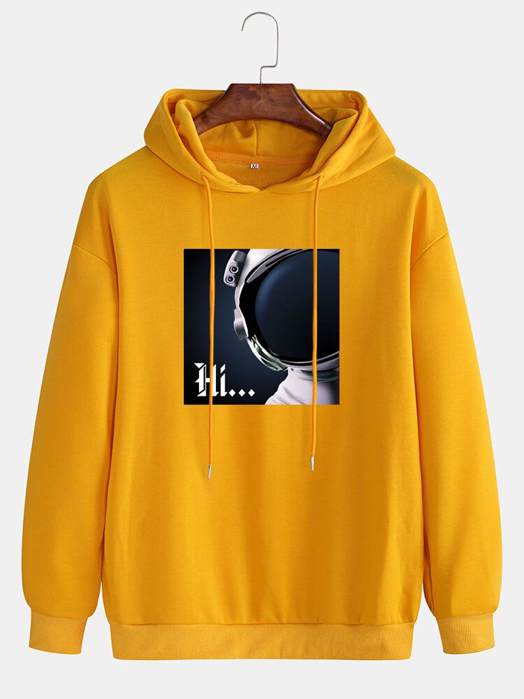 Hi Astronaut Print Långärmad Casual Drop Shoulder Huvtröjor