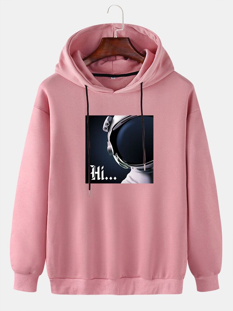 Hi Astronaut Print Långärmad Casual Drop Shoulder Huvtröjor