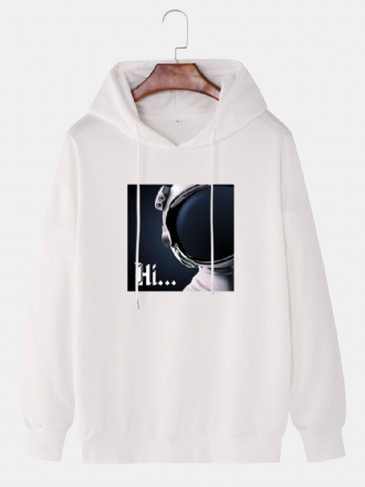 Hi Astronaut Print Långärmad Casual Drop Shoulder Huvtröjor