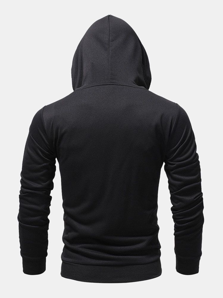 Hoodies Med Dragkedja För Män Enfärgad Pocket Casual Hood Sweatshirt