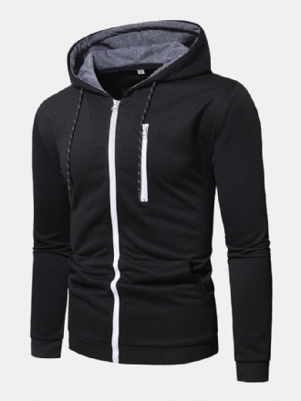 Hoodies Med Dragkedja För Män Enfärgad Pocket Casual Hood Sweatshirt