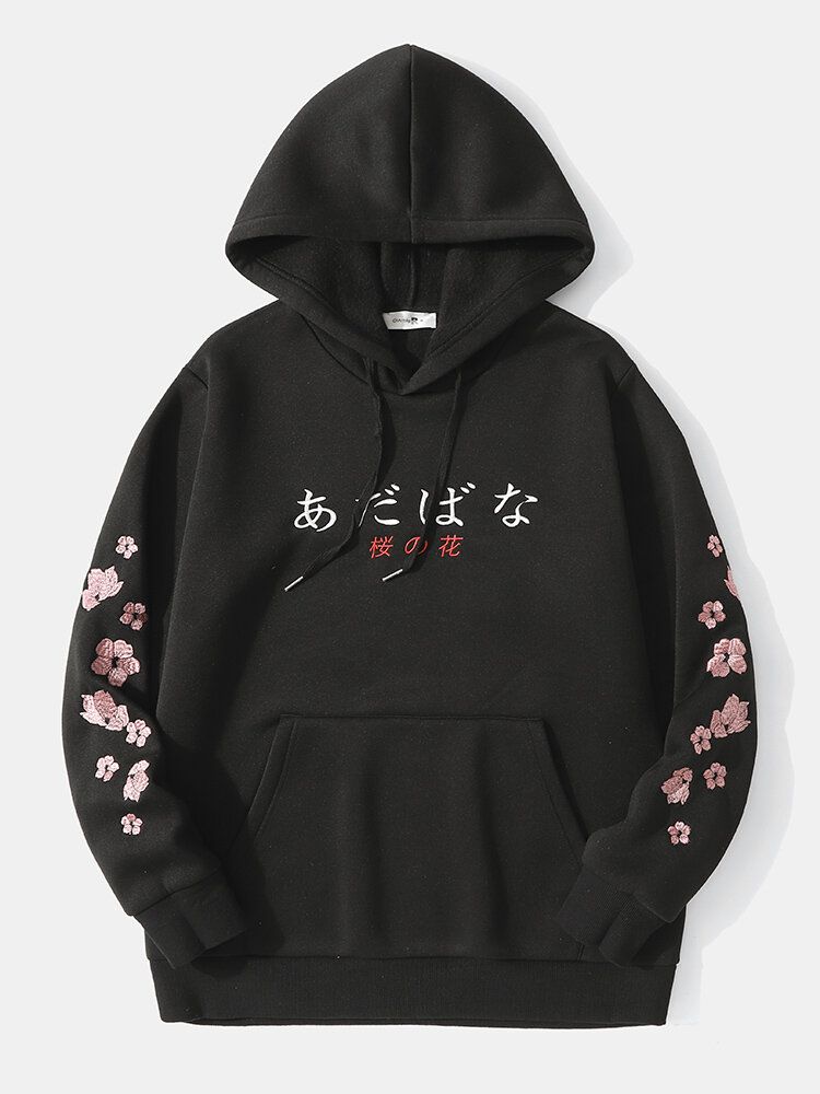 Japanska Hoodies Med Körsbärsblommor För Män Med Känguruficka