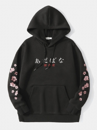 Japanska Hoodies Med Körsbärsblommor För Män Med Känguruficka