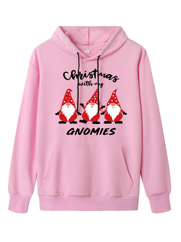 Jul Kvinnor Tecknad Santa Claus Print Långärmad Hoodies Med Dragsko