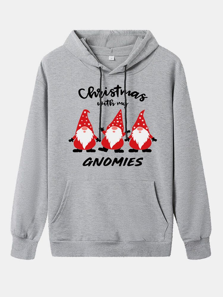 Jul Kvinnor Tecknad Santa Claus Print Långärmad Hoodies Med Dragsko