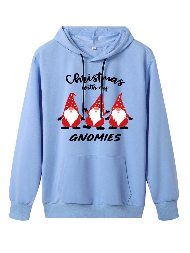 Jul Kvinnor Tecknad Santa Claus Print Långärmad Hoodies Med Dragsko