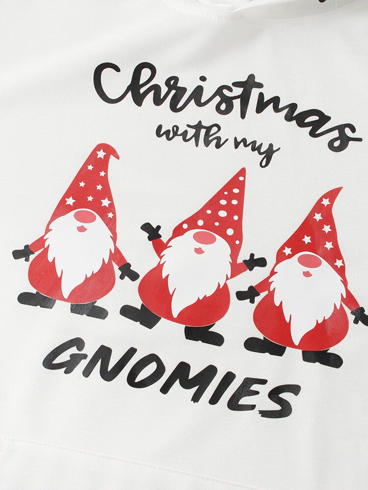 Jul Kvinnor Tecknad Santa Claus Print Långärmad Hoodies Med Dragsko