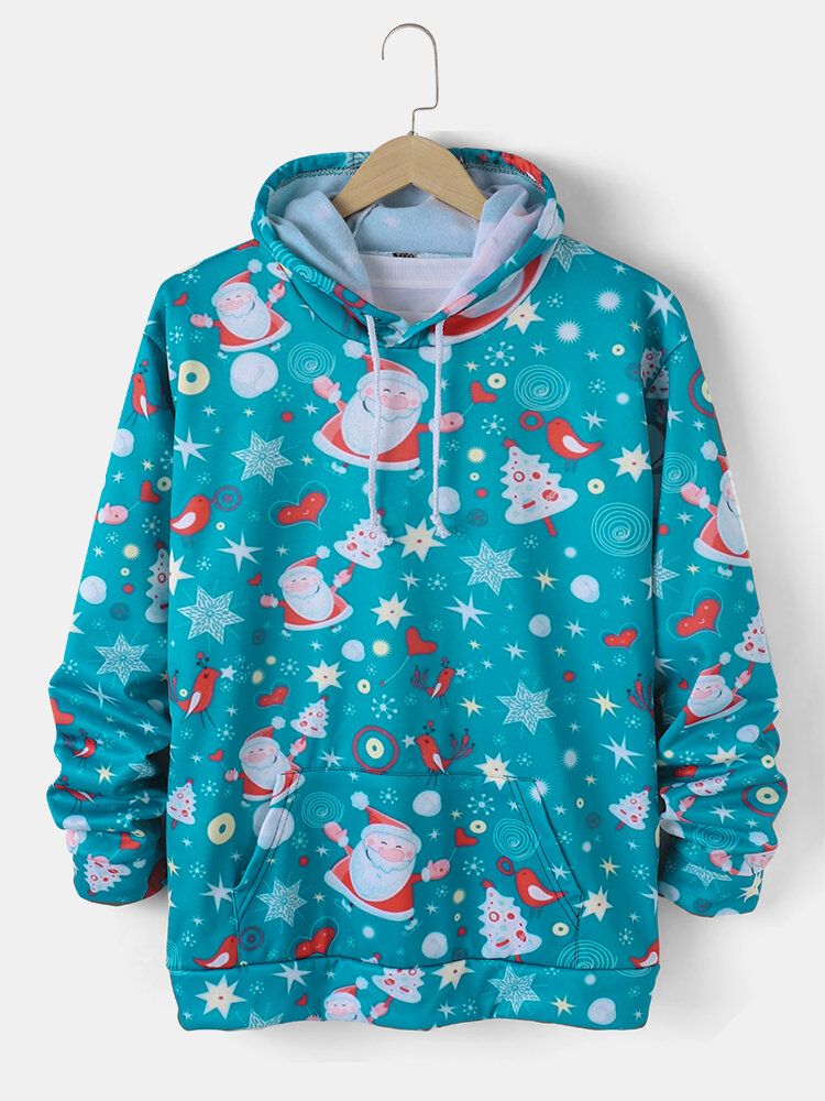 Jultomten För Män Allover Tryckt Påse Pocket Dragsko Hoodies