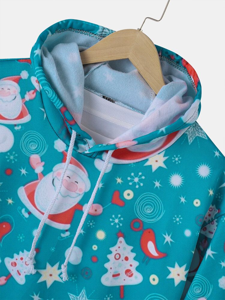 Jultomten För Män Allover Tryckt Påse Pocket Dragsko Hoodies