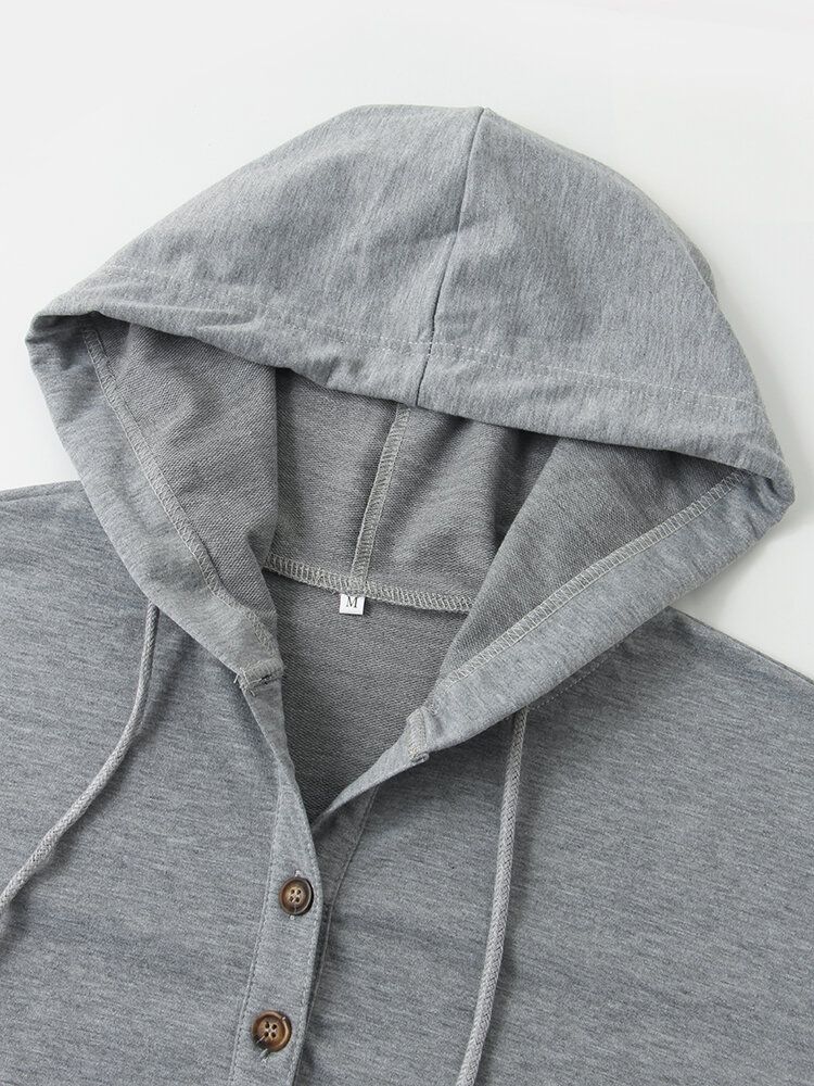 Kvinnor Enfärgade Halvknappar Front Drop Shoulder Hoodie