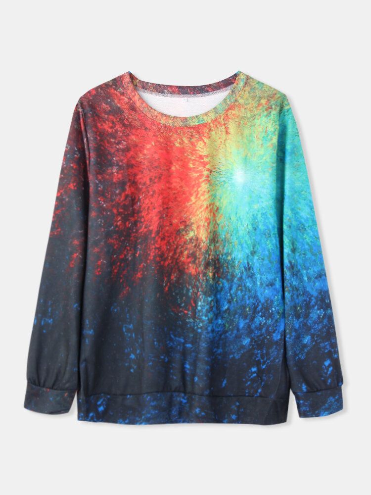 Kvinnor Färgglada Tie-dye Tryck O-ringad Casual Långärmad Tröja