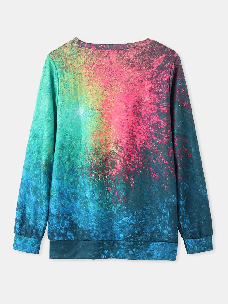 Kvinnor Färgglada Tie-dye Tryck O-ringad Casual Långärmad Tröja