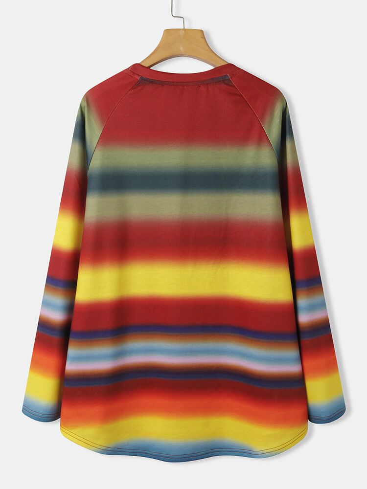 Kvinnor Flerfärgad Ombre Randig O-ringad Raglan Ärm Casual Sweatshirts