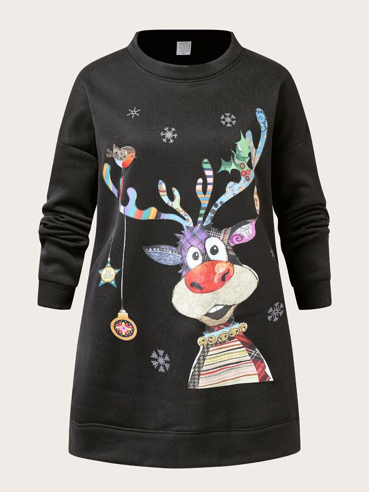 Kvinnor Jul Älg Söt Tecknad Rundhalsad Långärmad Casual Pullover Sweatshirt