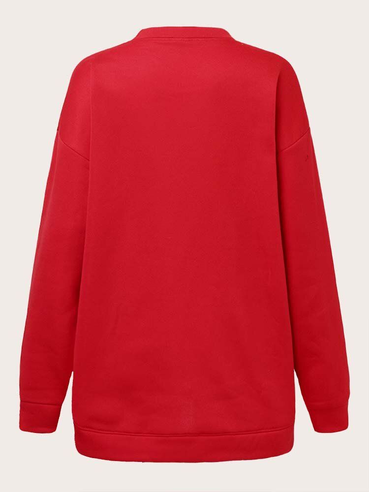 Kvinnor Julfåglar Tecknat Tryck Drop Shoulder Långärmad Casual Pullover Sweatshirt