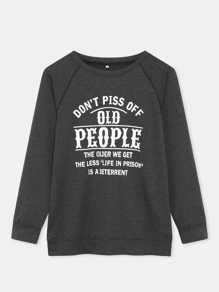 Kvinnor Letter Slogan Print Rundhalsad Casual Raglan Sleeve Sweatshirts