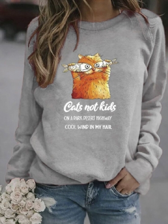 Kvinnor Rolig Tecknad Katttryckt Pullover Långärmad Casual Sweatshirts