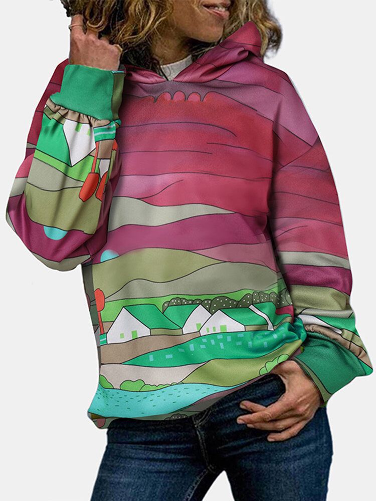 Kvinnor Tie Dye Printing Snyggt Designad Hooded Scrawl Sweatshirt