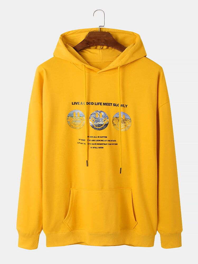 Leendemönster För Män Slogan Print Drop Shoulder Design Huvtröjor Med Dragsko