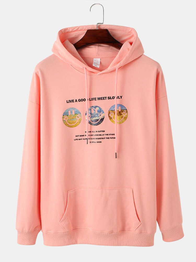 Leendemönster För Män Slogan Print Drop Shoulder Design Huvtröjor Med Dragsko