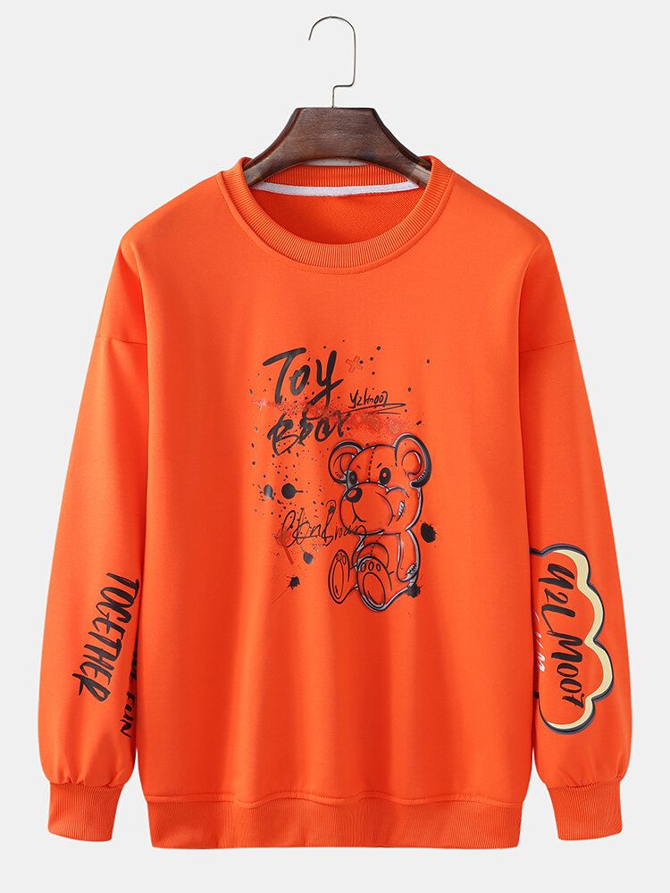 Leksaksbjörn För Män Bokstavsärmtryck Med Rund Hals Lösa Sweatshirts I Bomull