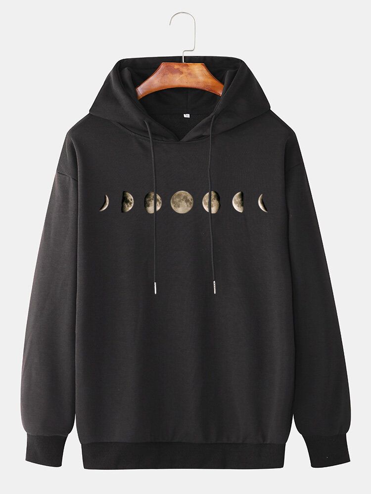 Lunar Eclipse Print Simple Drop Shoulder Huvtröjor Med Dragsko För Män