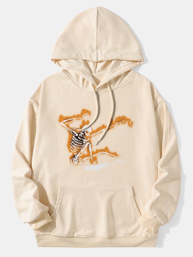 Män Halloween Skeleton Grafisk Kangaroo Pocket Street Hoodies Med Dragsko