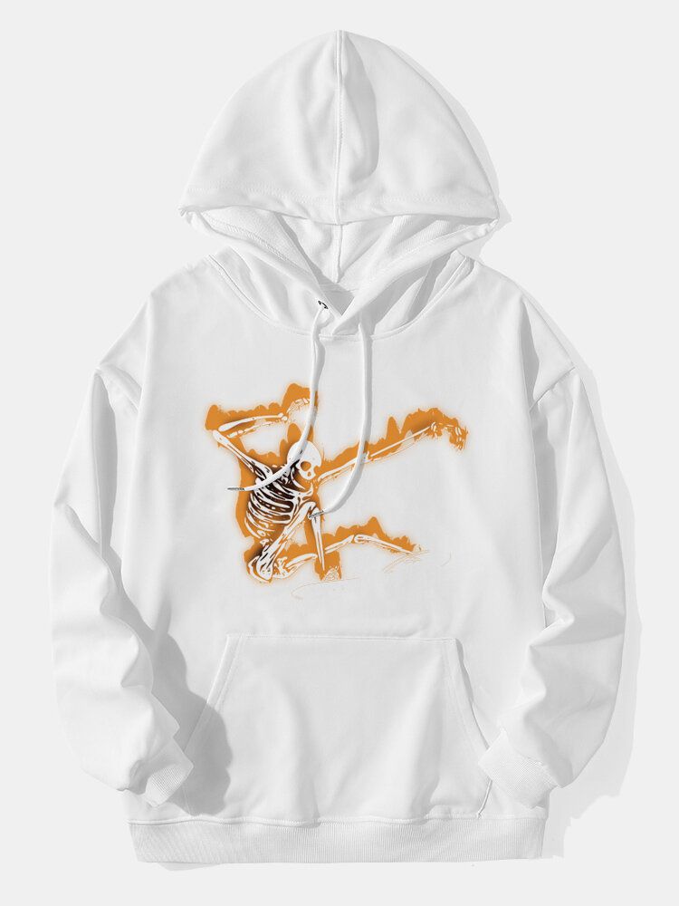 Män Halloween Skeleton Grafisk Kangaroo Pocket Street Hoodies Med Dragsko