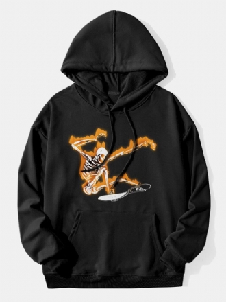 Män Halloween Skeleton Grafisk Kangaroo Pocket Street Hoodies Med Dragsko