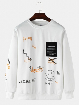 Män Letter Printed Etikett O-ringad Casual Loose Sweatshirt