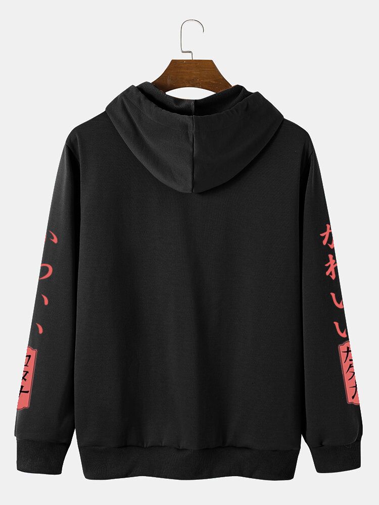 Män Tecknad Tryckt Japansk Stil Känguruficka Letter Hood Sweatshirt