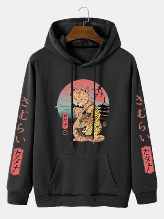 Män Tecknad Tryckt Japansk Stil Känguruficka Letter Hood Sweatshirt