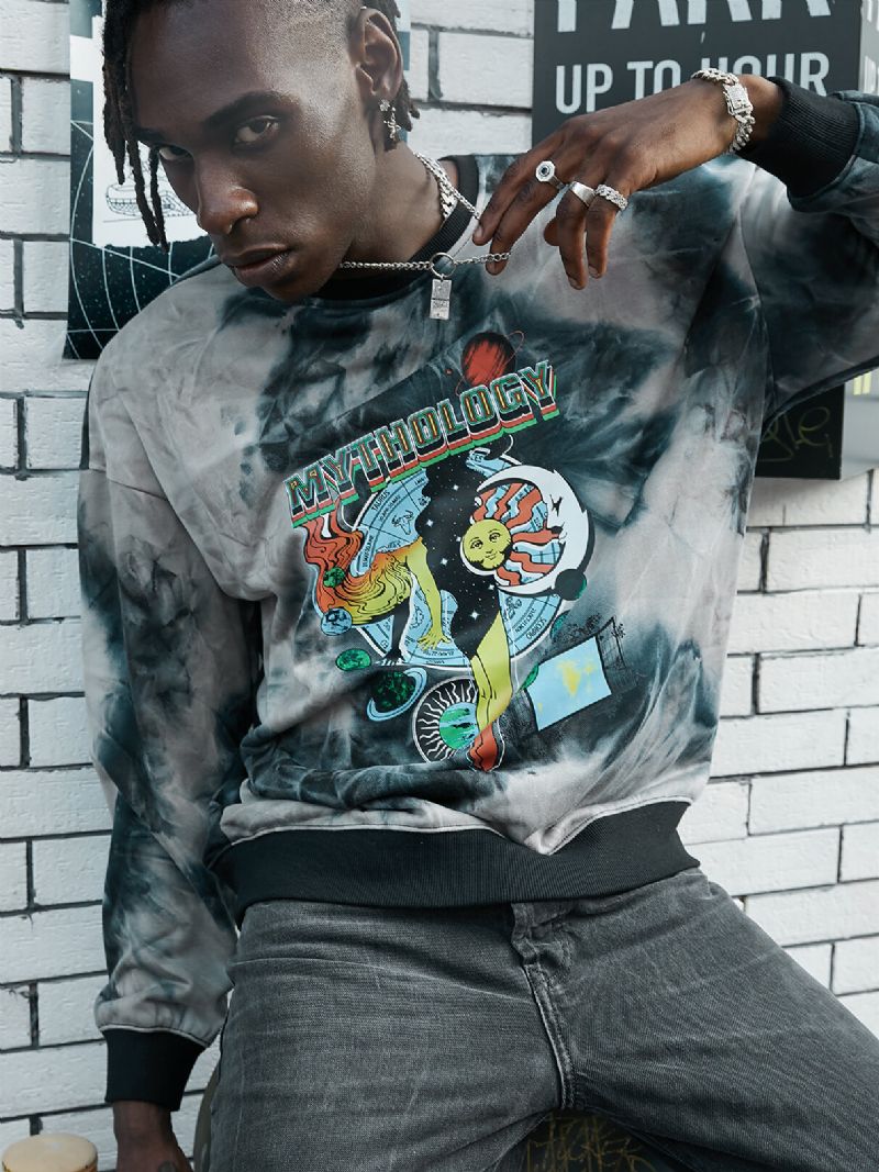 Män Tie Dye Cartoon Print Crew Neck Sweatshirt