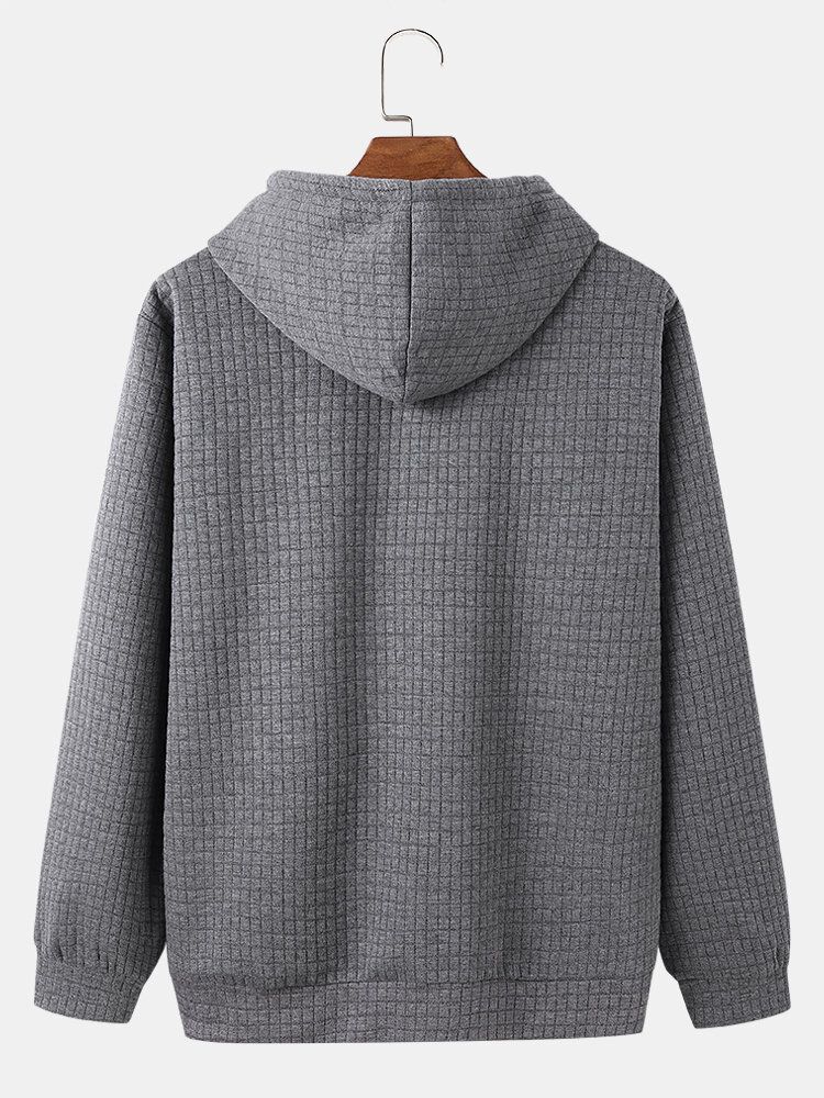 Män Våfflor Gitter Dragsko Kangaroo Pocket Solid Hood Sweatshirt