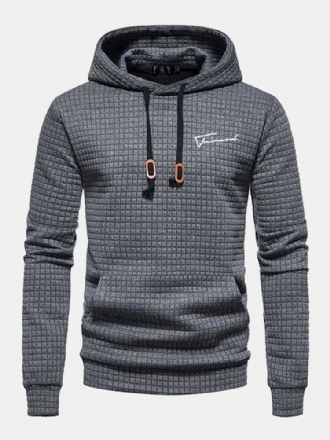 Män Våfflor Gitter Dragsko Kangaroo Pocket Solid Hood Sweatshirt