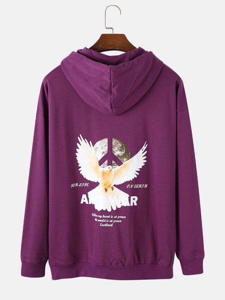 Män's Peace Dove Anti-war Back Print Dragsko Casual Hoodies