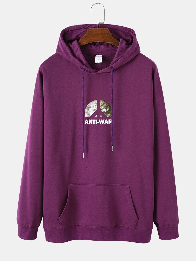 Män's Peace Dove Anti-war Back Print Dragsko Casual Hoodies