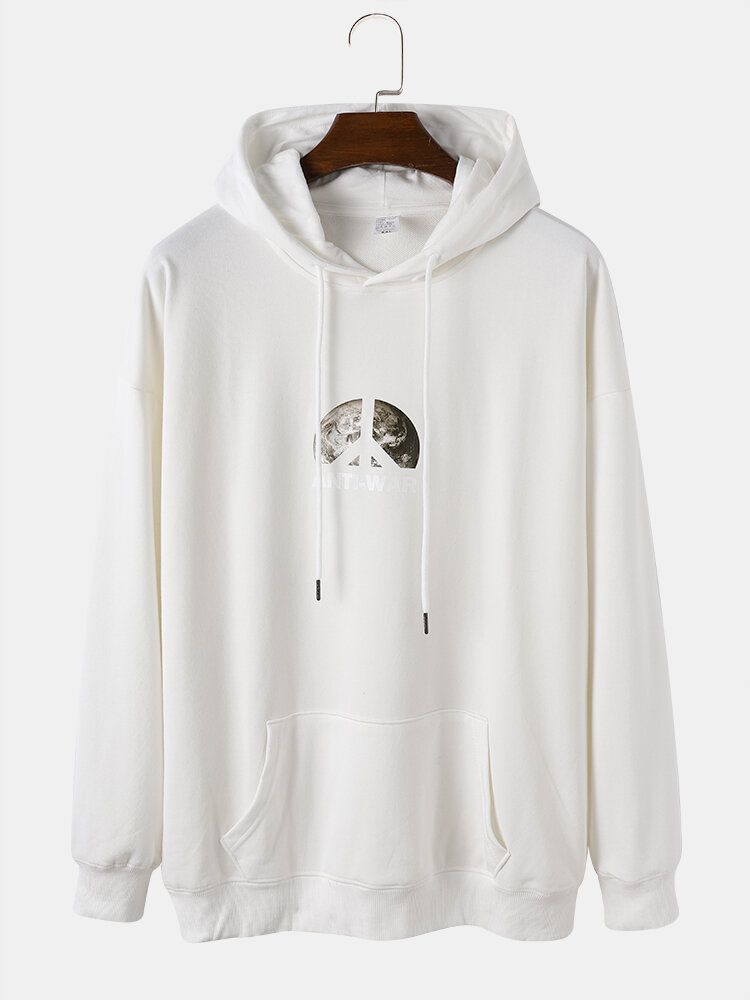 Män's Peace Dove Anti-war Back Print Dragsko Casual Hoodies