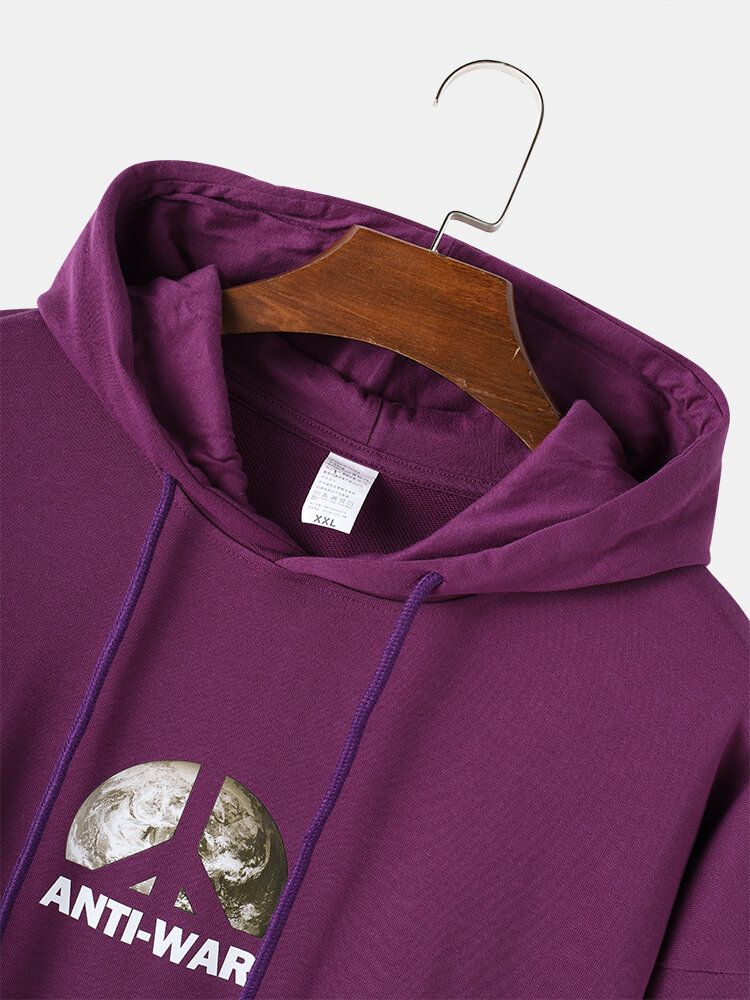 Män's Peace Dove Anti-war Back Print Dragsko Casual Hoodies