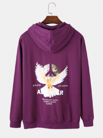 Män's Peace Dove Anti-war Back Print Dragsko Casual Hoodies