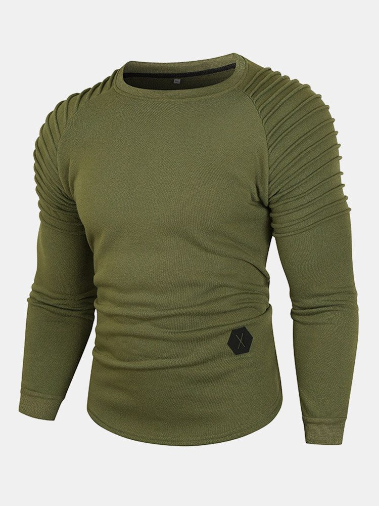 Massiv Plisserad Fleece För Män Casual Tröja Med Rund Hals