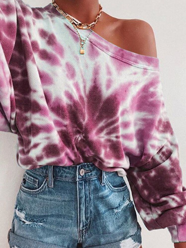 Ootd Dam Tie Dye Printing Puff Sleeve Fashion European Loose Sweatshirt