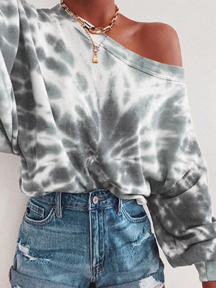 Ootd Dam Tie Dye Printing Puff Sleeve Fashion European Loose Sweatshirt