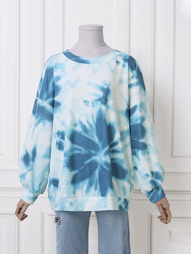 Ootd Dam Tie Dye Printing Puff Sleeve Fashion European Loose Sweatshirt