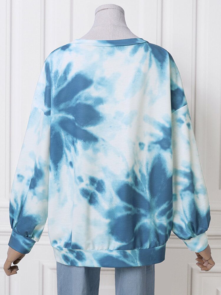 Ootd Dam Tie Dye Printing Puff Sleeve Fashion European Loose Sweatshirt