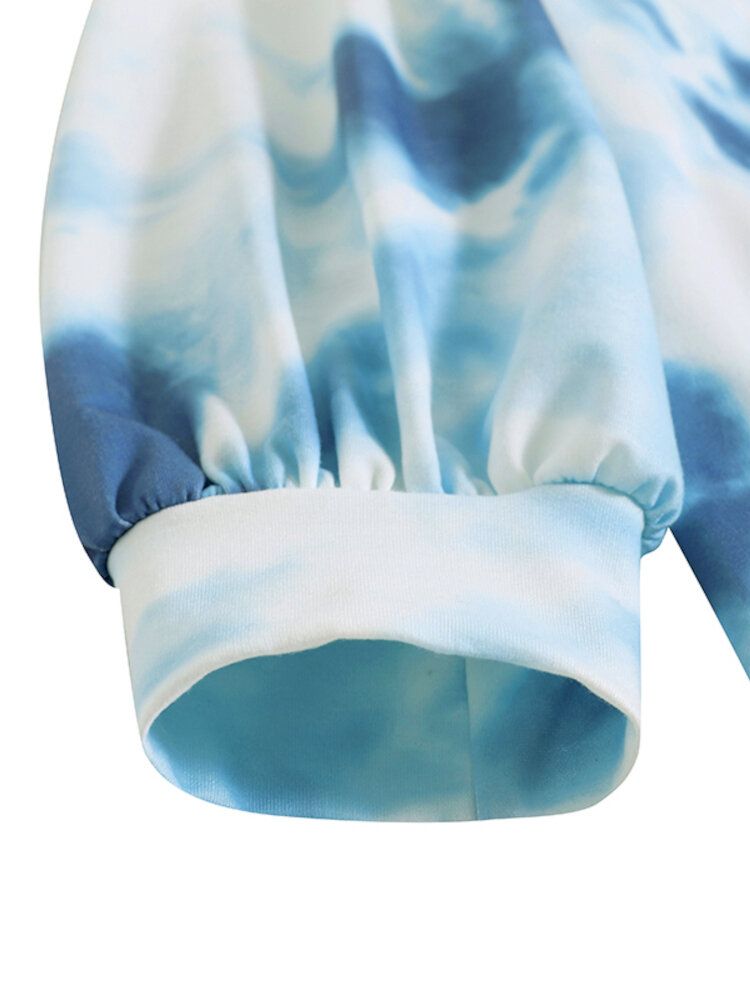 Ootd Dam Tie Dye Printing Puff Sleeve Fashion European Loose Sweatshirt