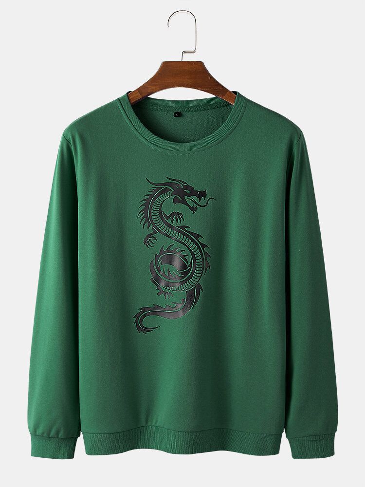 Orientalisk Draketryck Herrtröja Med Rund Hals Bomull Street Sweatshirts