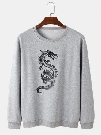 Orientalisk Draketryck Herrtröja Med Rund Hals Bomull Street Sweatshirts