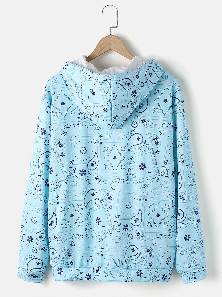 Paisley Element Print Dragsko Pullover Huvtröja Med Känguruficka